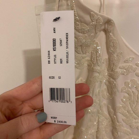 Nicole Miller Annabel Wedding Gown Size 12 Off White Beaded Silk $2k Originally! - Picture 10 of 14